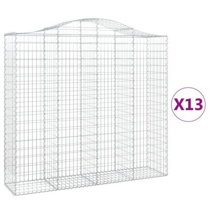 Paniers à gabions clôture cage mur de soutènement arqués 13 pcs 200 x 50 x 180/200 cm fer galvanisé Argent 02_0040376