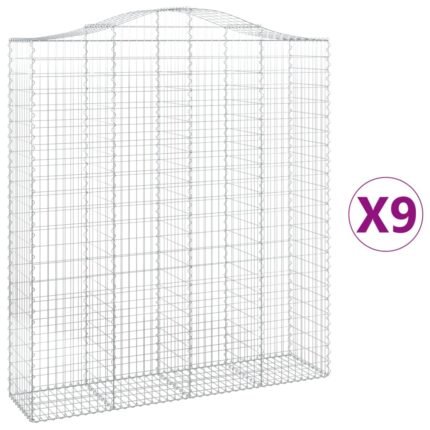 Lot de 9 paniers à gabions clôture cage mur de soutènement arqués 200 x 50 x 220/240 cm fer galvanisé Argent 02_0041266