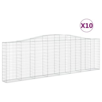 Paniers à gabions clôture cage mur de soutènement arqués 10 pcs 400 x 30 x 120/140 cm fer galvanisé Argent 02_0040272