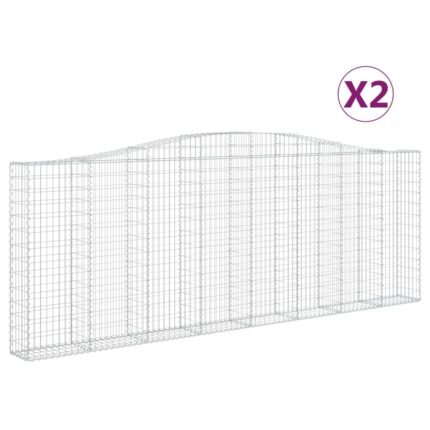 Lot de 2 paniers à gabions clôture cage mur de soutènement arqués 400 x 30 x 140/160 cm fer galvanisé Argent 02_0041388