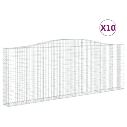Paniers à gabions clôture cage mur de soutènement arqués 10 pcs 400 x 30 x 140/160 cm fer galvanisé Argent 02_0040274