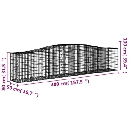 Lot de 4 paniers à gabions clôture cage mur de soutènement arqués 400 x 50 x 80/100 cm fer galvanisé Argent 02_0041509