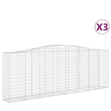 Paniers à gabions clôture cage mur de soutènement arqués 3 pcs 400 x 50 x 140/160 cm fer galvanisé Argent 02_0040801