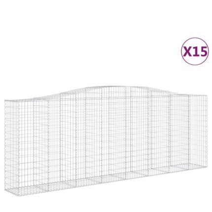 Paniers à gabions clôture cage mur de soutènement arqués 15 pcs 400 x 50 x 140/160 cm fer galvanisé Argent 02_0040460