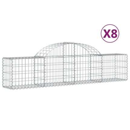 Lot de 8 paniers à gabions clôture cage mur de soutènement arqués 200 x 30 x 40/60 cm fer galvanisé Argent 02_0041164