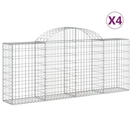 Lot de 4 paniers à gabions clôture cage mur de soutènement arqués 200 x 30 x 80/100 cm fer galvanisé Argent 02_0041435