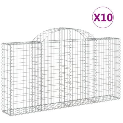 Paniers à gabions clôture cage mur de soutènement arqués 10 pcs 200 x 30 x 100/120 cm fer galvanisé Argent 02_0040219