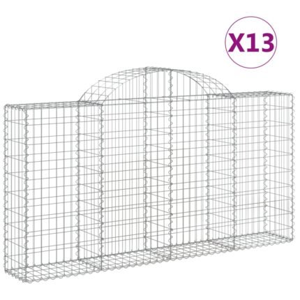 Paniers à gabions clôture cage mur de soutènement arqués 13 pcs 200 x 30 x 100/120 cm fer galvanisé Argent 02_0040354