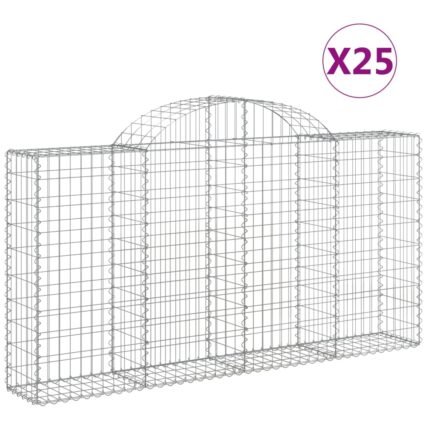 Paniers à gabions clôture cage mur de soutènement arqués 25 pcs 200 x 30 x 100/120 cm fer galvanisé Argent 02_0040662
