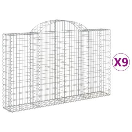 Lot de 9 paniers à gabions clôture cage mur de soutènement arqués 200 x 30 x 120/140 cm fer galvanisé Argent 02_0041242