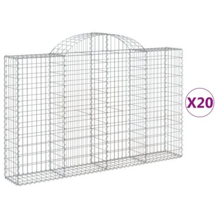 Paniers à gabions clôture cage mur de soutènement arqués 20 pcs 200 x 30 x 120/140 cm fer galvanisé Argent 02_0040592