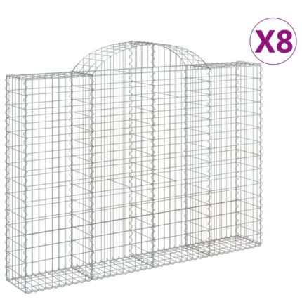 Lot de 8 paniers à gabions clôture cage mur de soutènement arqués 200 x 30 x 140/160 cm fer galvanisé Argent 02_0041157