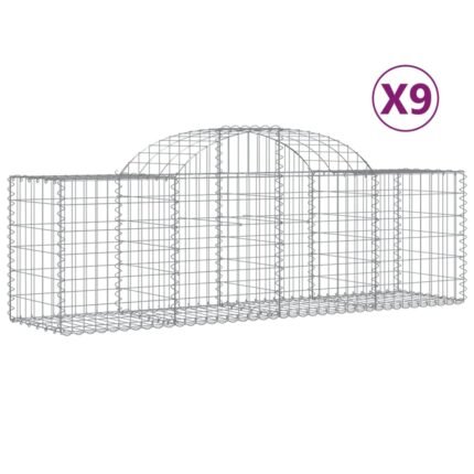 Lot de 9 paniers à gabions clôture cage mur de soutènement arqués 200 x 50 x 60/80 cm fer galvanisé Argent 02_0041270