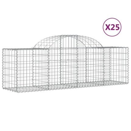 Paniers à gabions clôture cage mur de soutènement arqués 25 pcs 200 x 50 x 60/80 cm fer galvanisé Argent 02_0040685