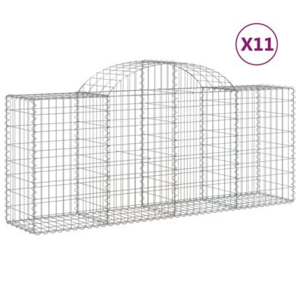 Paniers à gabions clôture cage mur de soutènement arqués 11 pcs 200 x 50 x 80/100 cm fer galvanisé Argent 02_0040337
