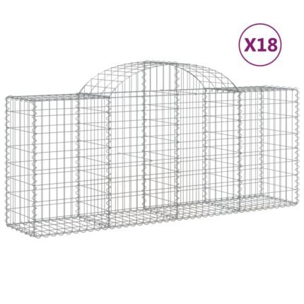 Paniers à gabions clôture cage mur de soutènement arqués 18 pcs 200 x 50 x 80/100 cm fer galvanisé Argent 02_0040509