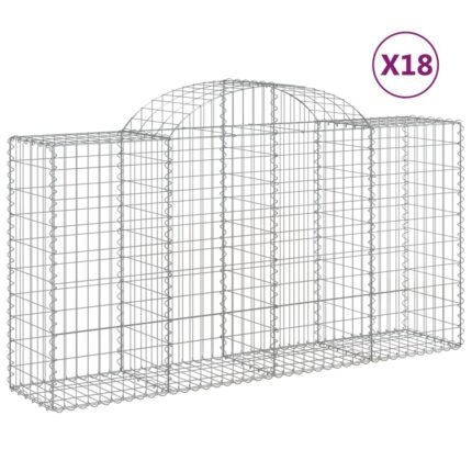 Paniers à gabions clôture cage mur de soutènement arqués 18 pcs 200 x 50 x 100/120 cm fer galvanisé Argent 02_0040496