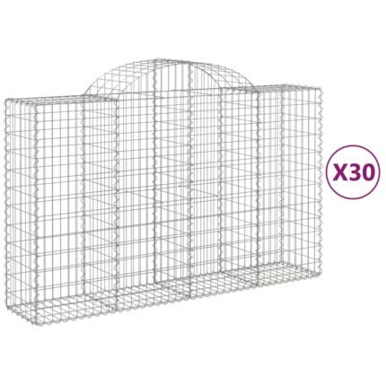 Paniers à gabions clôture cage mur de soutènement arqués 30 pcs 200 x 50 x 120/140 cm fer galvanisé Argent 02_0040827