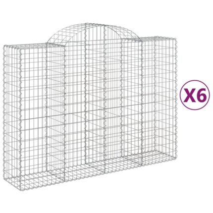 Paniers à gabions clôture cage mur de soutènement arqués 6 pcs 200 x 50 x 140/160 cm fer galvanisé Argent 02_0040999