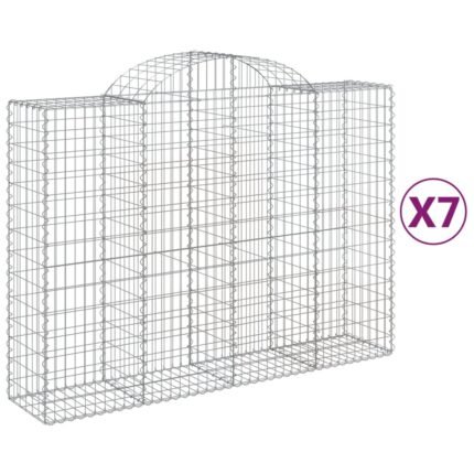Paniers à gabions clôture cage mur de soutènement arqués 7 pcs 200 x 50 x 140/160 cm fer galvanisé Argent 02_0041086