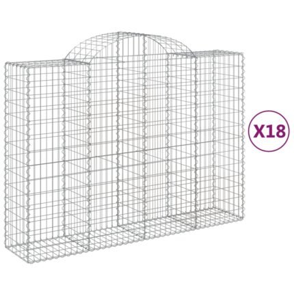 Paniers à gabions clôture cage mur de soutènement arqués 18 pcs 200 x 50 x 140/160 cm fer galvanisé Argent 02_0040500