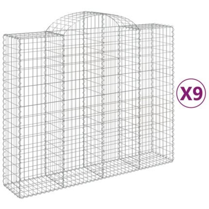 Lot de 9 paniers à gabions clôture cage mur de soutènement arqués 200 x 50 x 160/180 cm fer galvanisé Argent 02_0041261