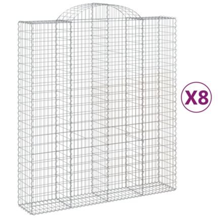 Lot de 8 paniers à gabions clôture cage mur de soutènement arqués 200 x 50 x 220/240 cm fer galvanisé Argent 02_0041181