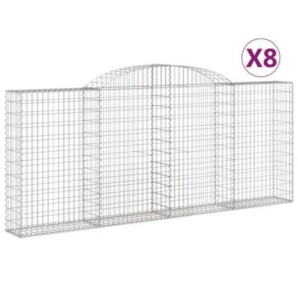 Lot de 8 paniers à gabions clôture cage mur de soutènement arqués 300 x 30 x 120/140 cm fer galvanisé Argent 02_0041189