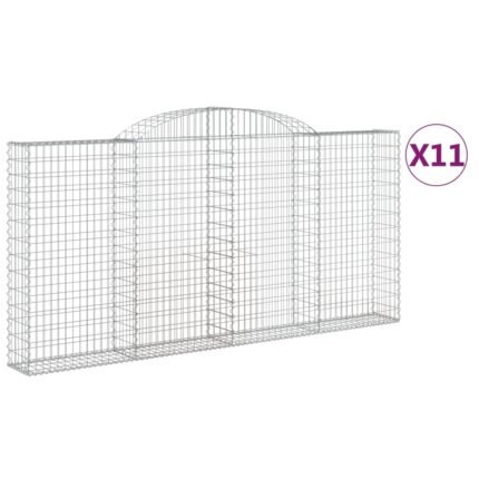 Paniers à gabions clôture cage mur de soutènement arqués 11 pcs 300 x 30 x 140/160 cm fer galvanisé Argent 02_0040340