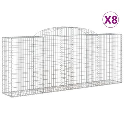 Lot de 8 paniers à gabions clôture cage mur de soutènement arqués 300 x 50 x 120/140 cm fer galvanisé Argent 02_0041195
