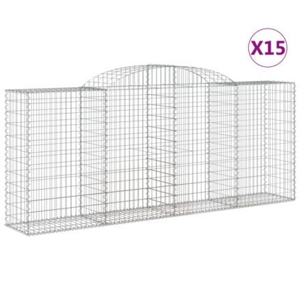 Paniers à gabions clôture cage mur de soutènement arqués 15 pcs 300 x 50 x 120/140 cm fer galvanisé Argent 02_0040435