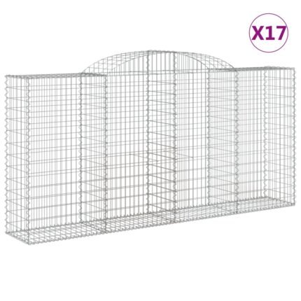 Paniers à gabions clôture cage mur de soutènement arqués 17 pcs 300 x 50 x 140/160 cm fer galvanisé Argent 02_0040479