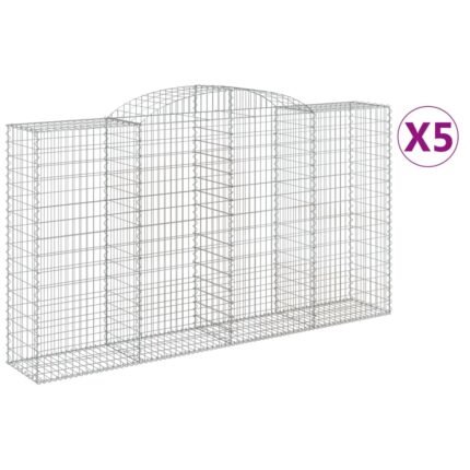 Paniers à gabions clôture cage mur de soutènement arqués 5 pcs 300 x 50 x 160/180 cm fer galvanisé Argent 02_0040914