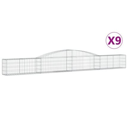 Lot de 9 paniers à gabions clôture cage mur de soutènement arqués 400 x 30 x 40/60 cm fer galvanisé Argent 02_0041300