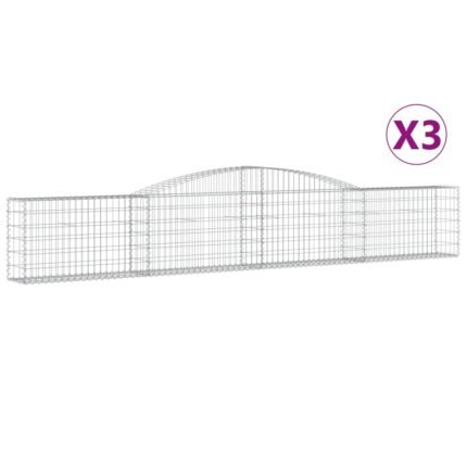 Paniers à gabions clôture cage mur de soutènement arqués 3 pcs 400 x 30 x 60/80 cm fer galvanisé Argent 02_0040793