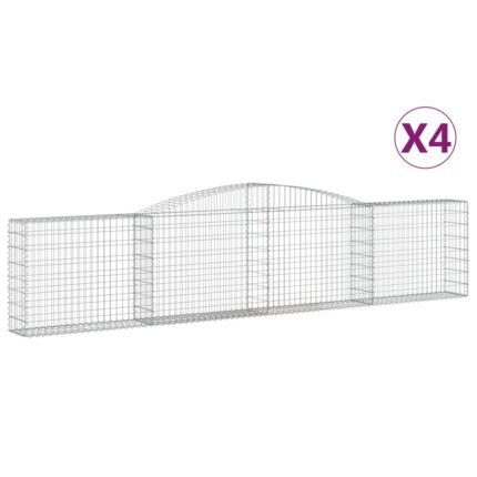 Lot de 4 paniers à gabions clôture cage mur de soutènement arqués 400 x 30 x 80/100 cm fer galvanisé Argent 02_0041489