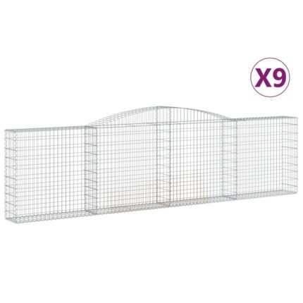 Lot de 9 paniers à gabions clôture cage mur de soutènement arqués 400 x 30 x 100/120 cm fer galvanisé Argent 02_0041290