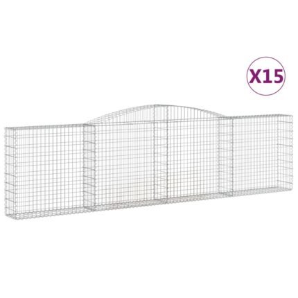 Paniers à gabions clôture cage mur de soutènement arqués 15 pcs 400 x 30 x 100/120 cm fer galvanisé Argent 02_0040442