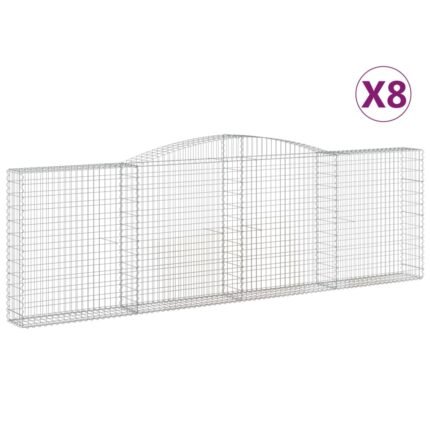 Lot de 8 paniers à gabions clôture cage mur de soutènement arqués 400 x 30 x 120/140 cm fer galvanisé Argent 02_0041207