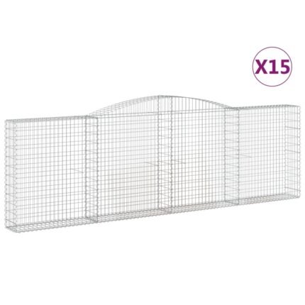 Paniers à gabions clôture cage mur de soutènement arqués 15 pcs 400 x 30 x 120/140 cm fer galvanisé Argent 02_0040444