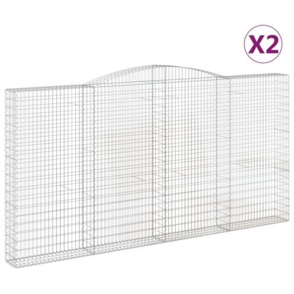 Lot de 2 paniers à gabions clôture cage mur de soutènement arqués 400 x 30 x 200/220 cm fer galvanisé Argent 02_0041391