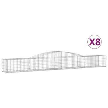 Lot de 8 paniers à gabions clôture cage mur de soutènement arqués 400 x 50 x 40/60 cm fer galvanisé Argent 02_0041235