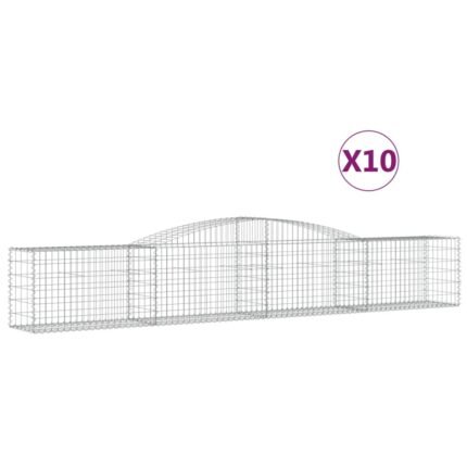 Paniers à gabions clôture cage mur de soutènement arqués 10 pcs 400 x 50 x 60/80 cm fer galvanisé Argent 02_0040303