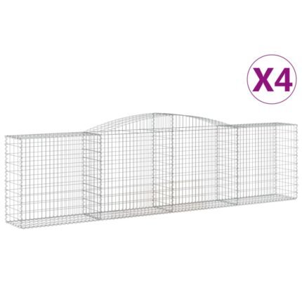 Lot de 4 paniers à gabions clôture cage mur de soutènement arqués 400 x 50 x 100/120 cm fer galvanisé Argent 02_0041490