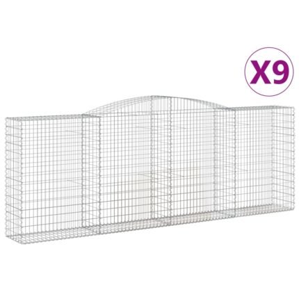 Lot de 9 paniers à gabions clôture cage mur de soutènement arqués 400 x 50 x 140/160 cm fer galvanisé Argent 02_0041311