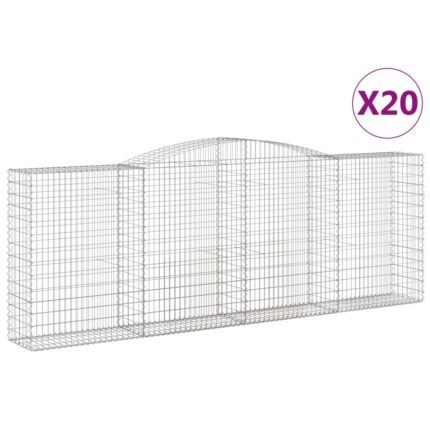 Paniers à gabions clôture cage mur de soutènement arqués 20 pcs 400 x 50 x 140/160 cm fer galvanisé Argent 02_0040647