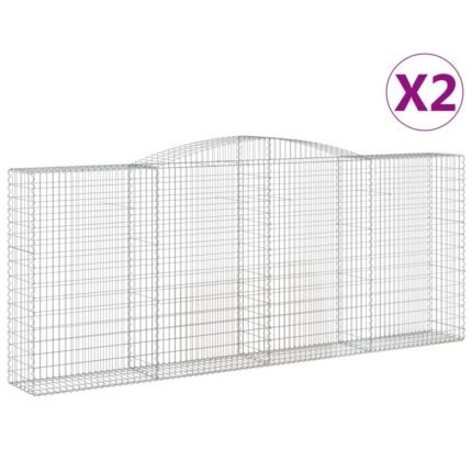 Lot de 2 paniers à gabions clôture cage mur de soutènement arqués 400 x 50 x 160/180 cm fer galvanisé Argent 02_0041405