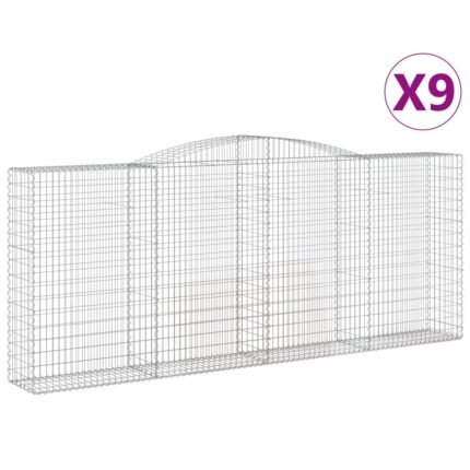 Lot de 9 paniers à gabions clôture cage mur de soutènement arqués 400 x 50 x 160/180 cm fer galvanisé Argent 02_0041313