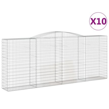 Paniers à gabions clôture cage mur de soutènement arqués 10 pcs 400 x 50 x 160/180 cm fer galvanisé Argent 02_0040293