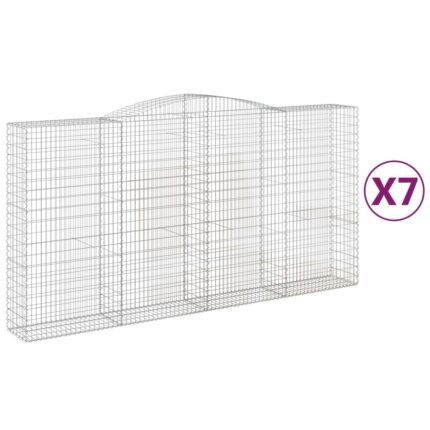 Lot de 7 paniers à gabions clôture cage mur de soutènement arqués 400 x 50 x 200/220 cm fer galvanisé Argent 02_0041143